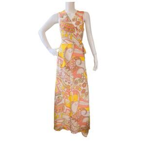 ModCloth Yellow Peach Wrap Maxi Dress XL